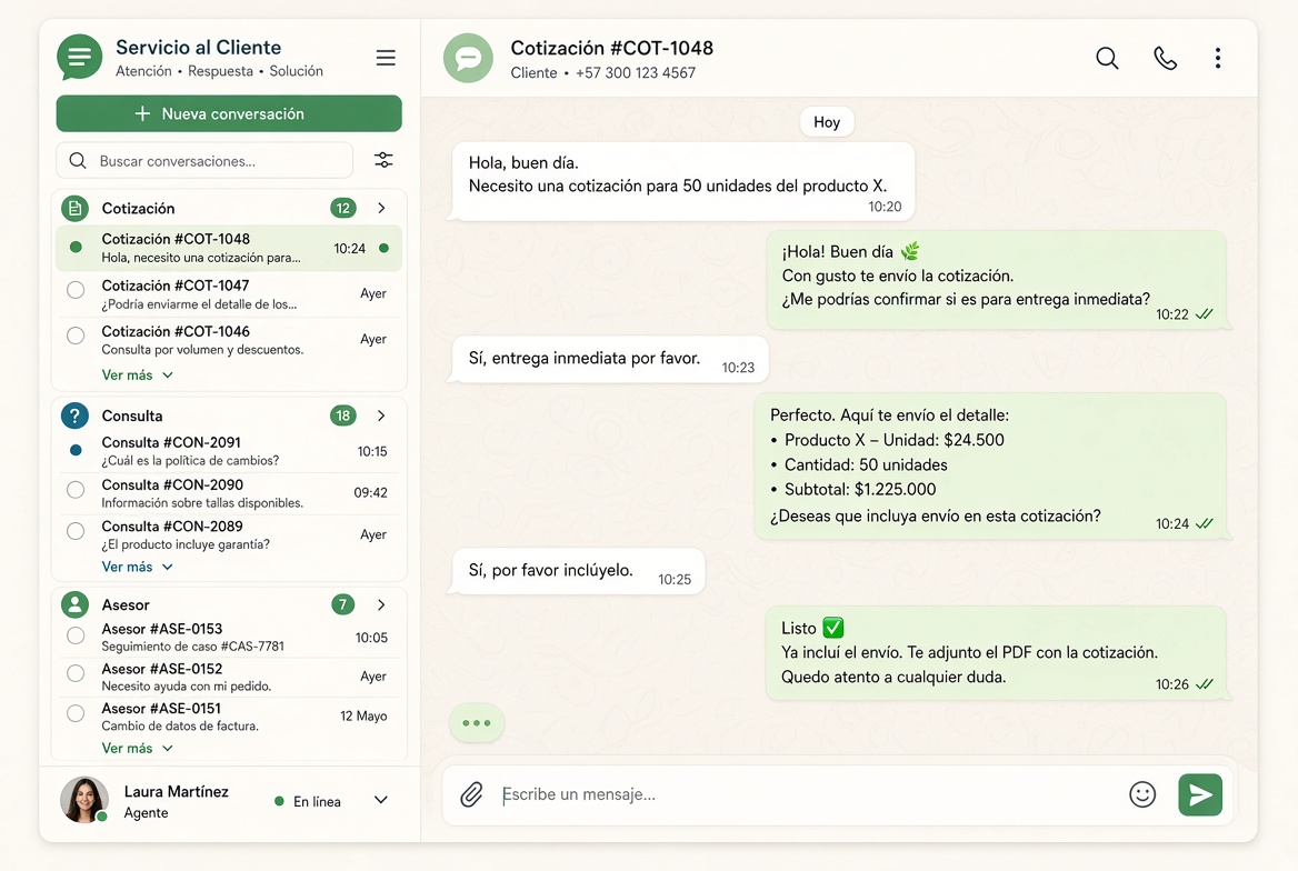Panel de Chat Inteligente B2B con conversaciones categorizadas